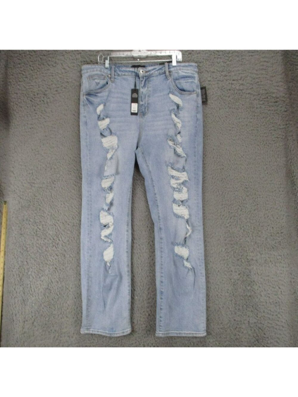 Fashion Nova Jeans Womens 18 Plus Blue Stretch Denim Distressed Straight *NWT*